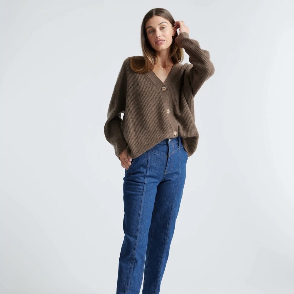 Quince Mongolian Spring Cashmere Oversized Boyfriend Cardigan Sweater - Brown